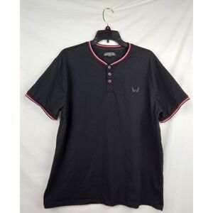 Nick Danger Mens XL Black Henley Short Sleeve Tipped Collar Wing Logo Shirt